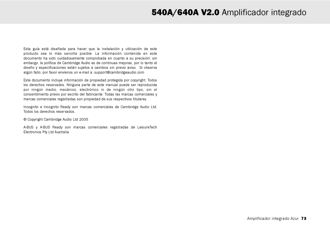 Cambridge Audio user manual 540A/640A V2.0 Amplificador integrado 