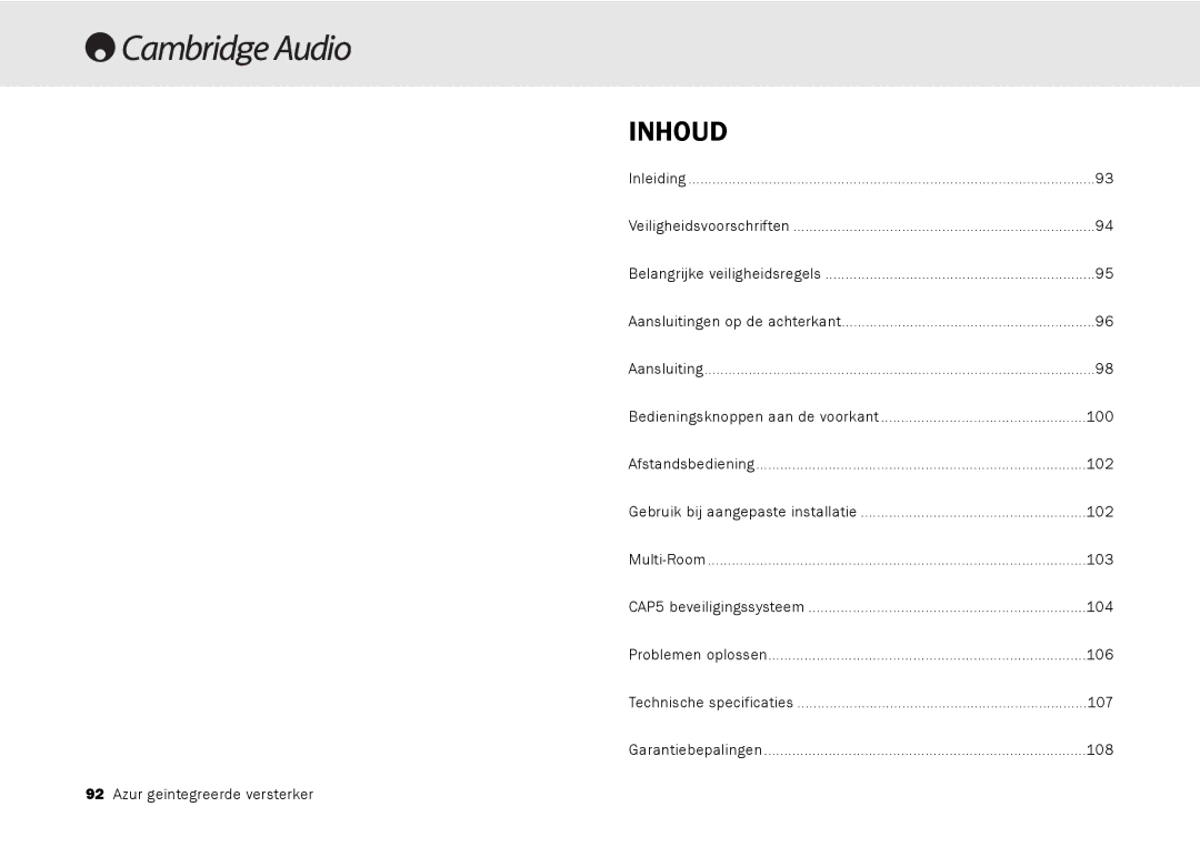 Cambridge Audio 540A, 640A user manual Inhoud 