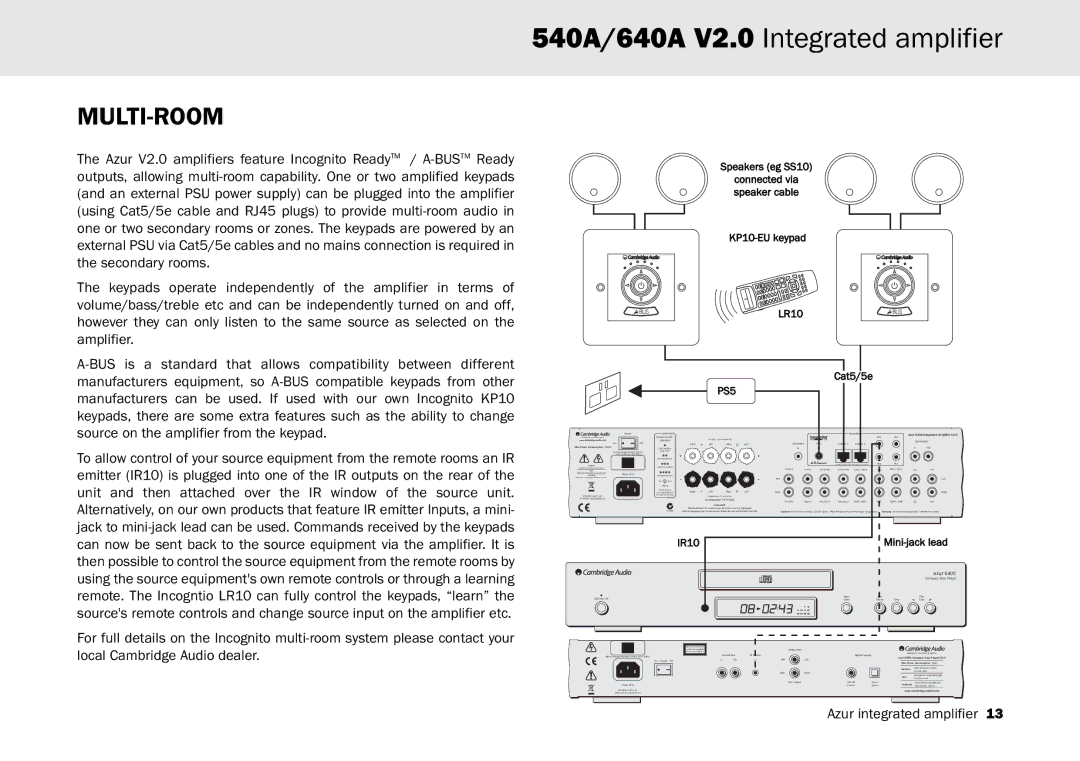 Cambridge Audio 640A, 540A user manual Multi-Room, Source on the amplifier from the keypad 