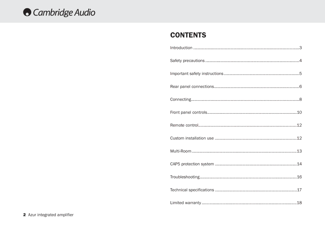 Cambridge Audio 540A, 640A user manual Contents 