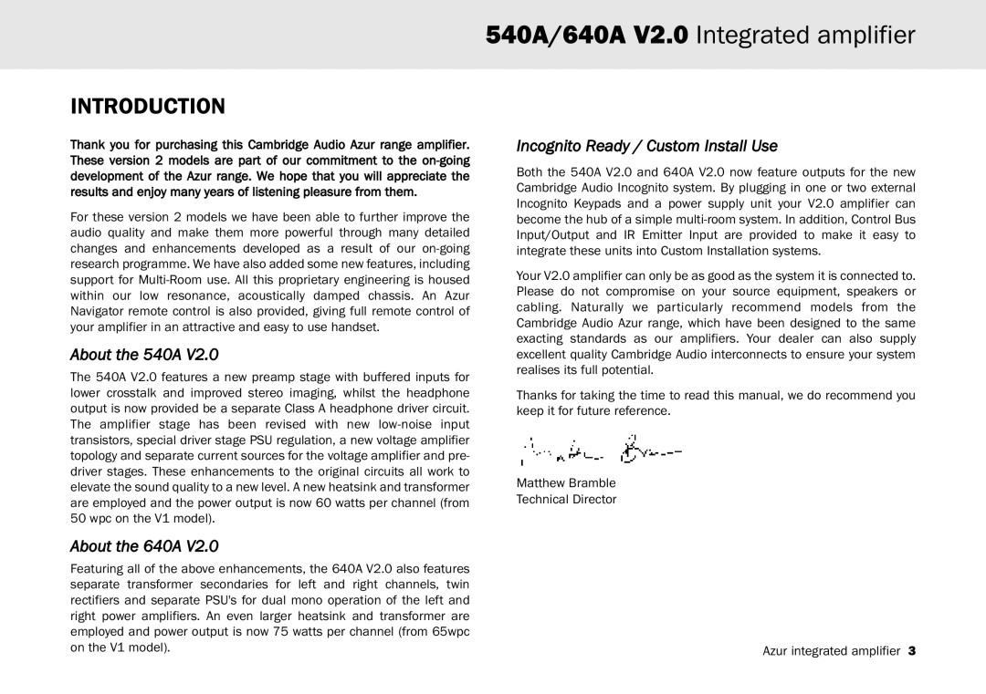 Cambridge Audio user manual 540A/640A V2.0 Integrated amplifier, Introduction 