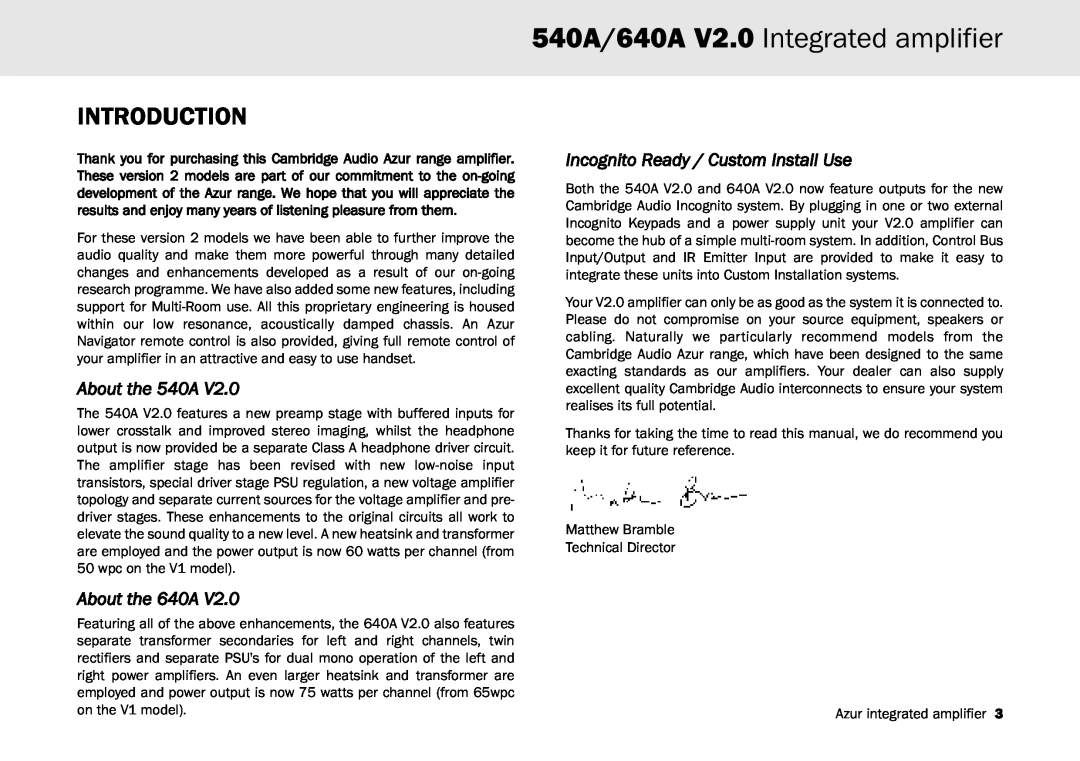Cambridge Audio user manual 540A/640A V2.0 Integrated amplifier, Introduction, About the 540A, About the 640A 