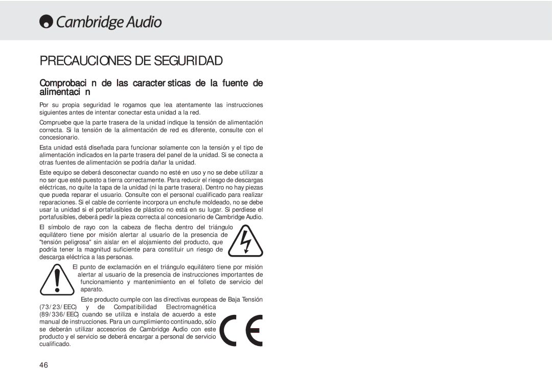 Cambridge Audio 540A user manual Precauciones DE Seguridad 