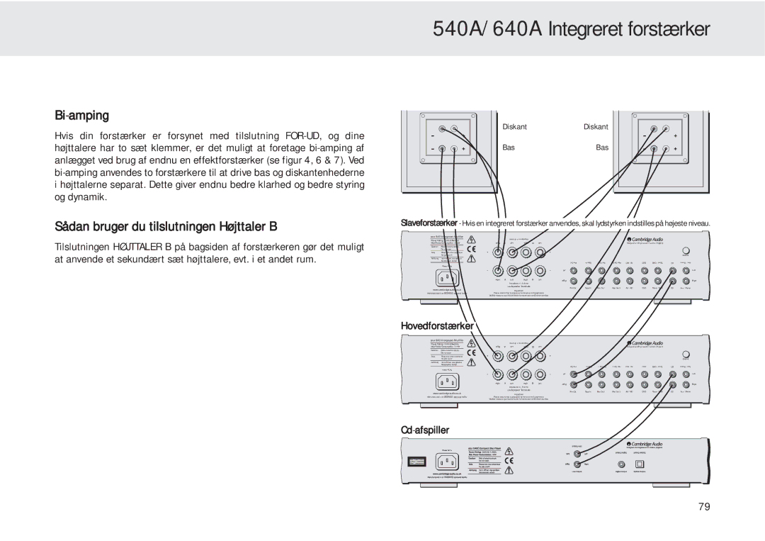 Cambridge Audio 540A user manual Sådan bruger du tilslutningen Højttaler B, Impedance 4 8 ohms Loudspeaker Terminals 