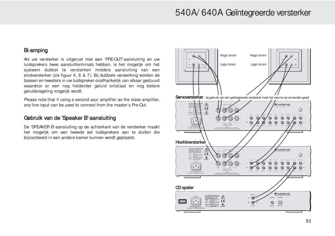 Cambridge Audio 540A user manual Gebruik van de Speaker B-aansluiting, Hoofdversterker 