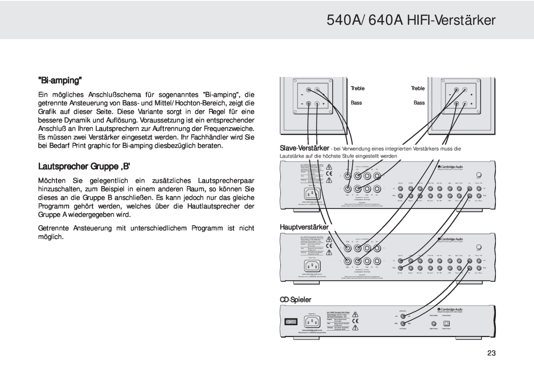 Cambridge Audio user manual 540A/640A HIFI-Verstärker, Bi-amping, Lautsprecher Gruppe ‚B, Hauptverstärker, CD-Spieler 