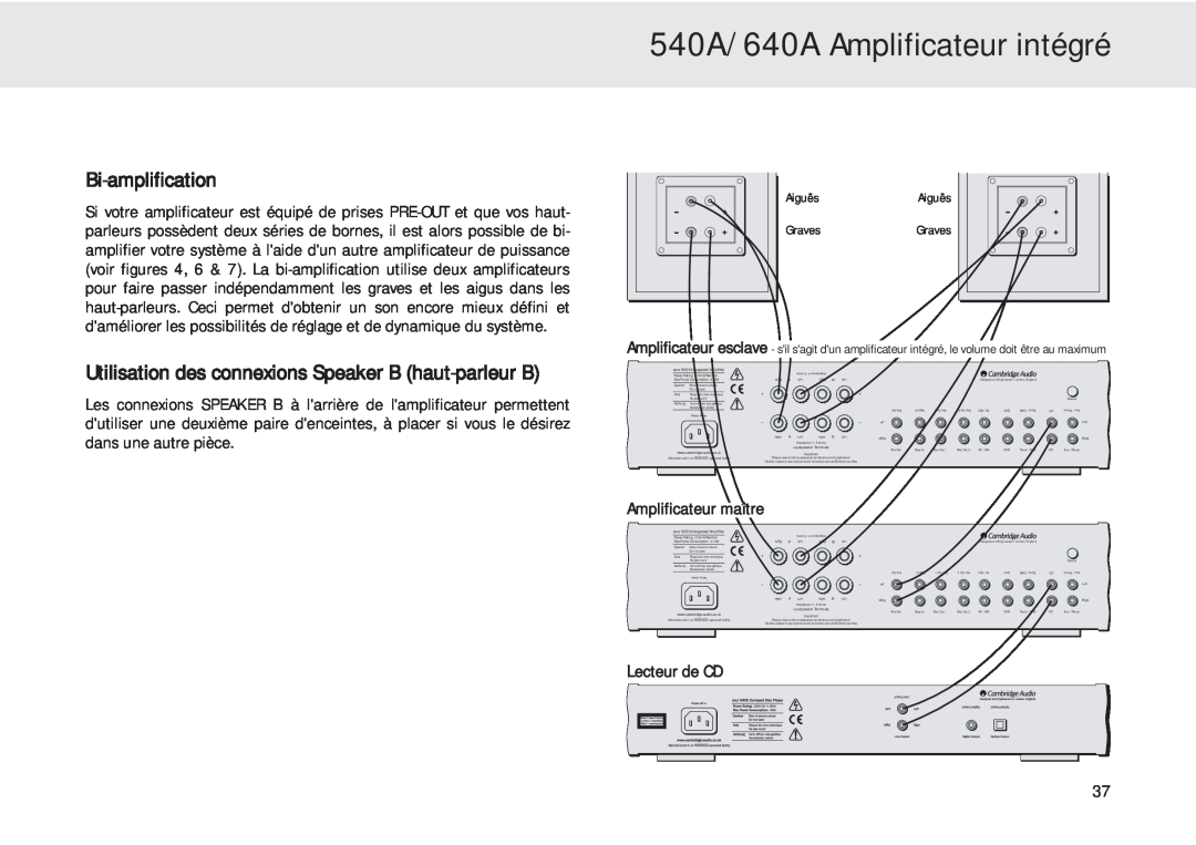 Cambridge Audio user manual 540A/640A Amplificateur intégré, Bi-amplification, Amplificateur maître, Lecteur de CD 