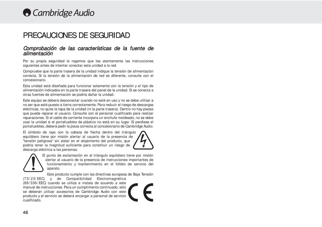 Cambridge Audio 540A user manual Precauciones De Seguridad 