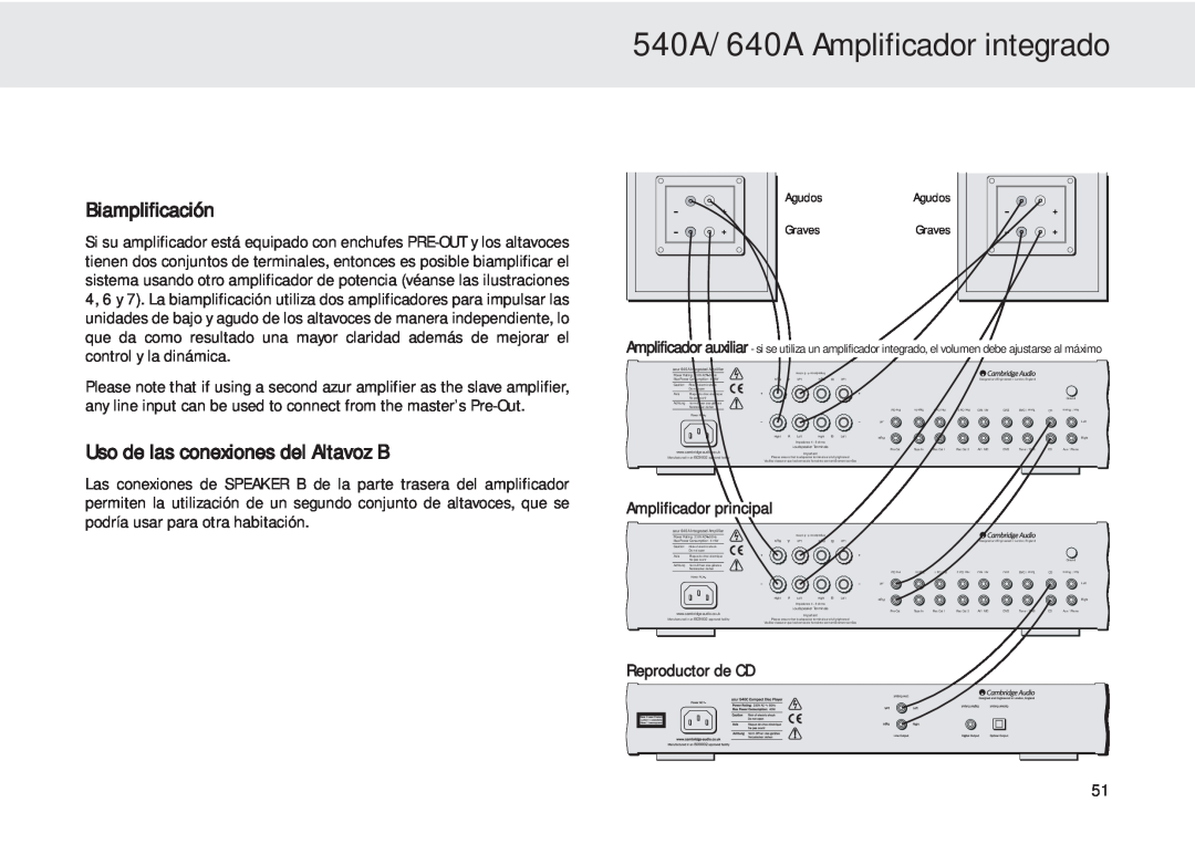 Cambridge Audio user manual 540A/640A Amplificador integrado, Biamplificación, Uso de las conexiones del Altavoz B 