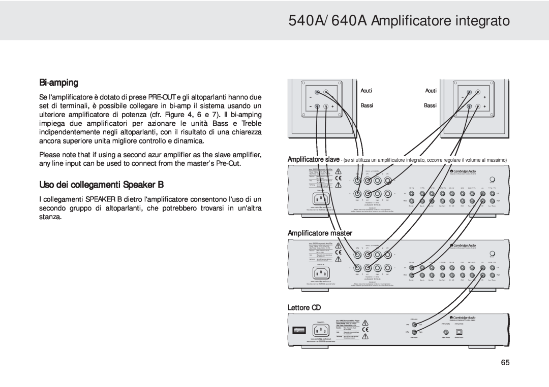 Cambridge Audio 540A/640A Amplificatore integrato, Bi-amping, Uso dei collegamenti Speaker B, Amplificatore master 