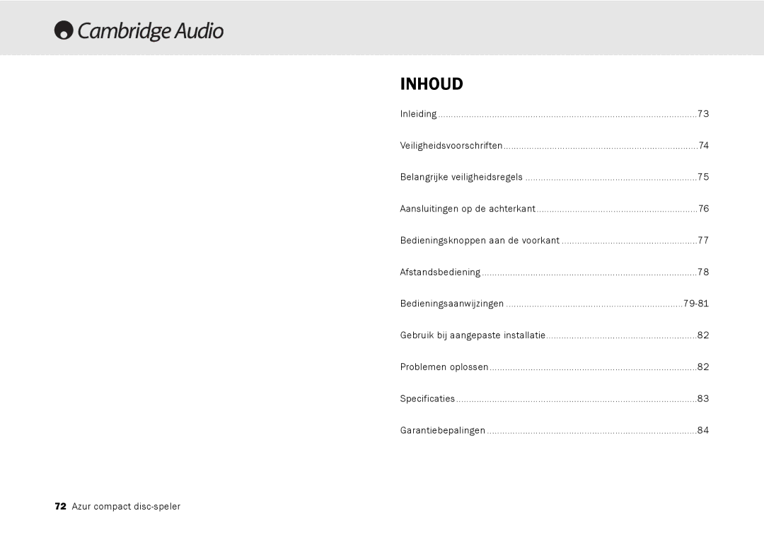 Cambridge Audio 540C, 640C V2.0 user manual Inhoud 