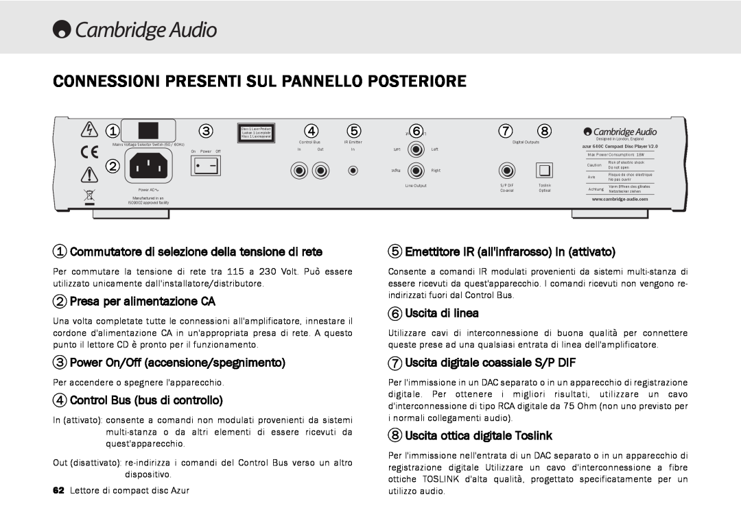 Cambridge Audio 540C Connessioni Presenti Sul Pannello Posteriore, Commutatore di selezione della tensione di rete 