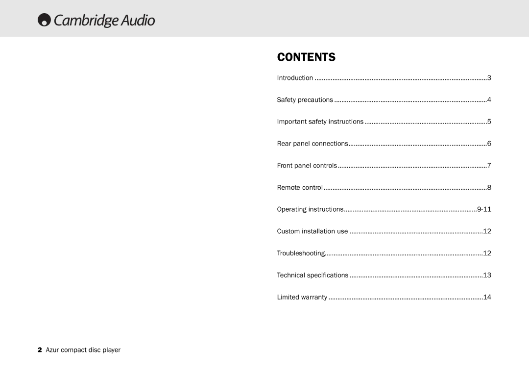 Cambridge Audio 540C user manual Contents 