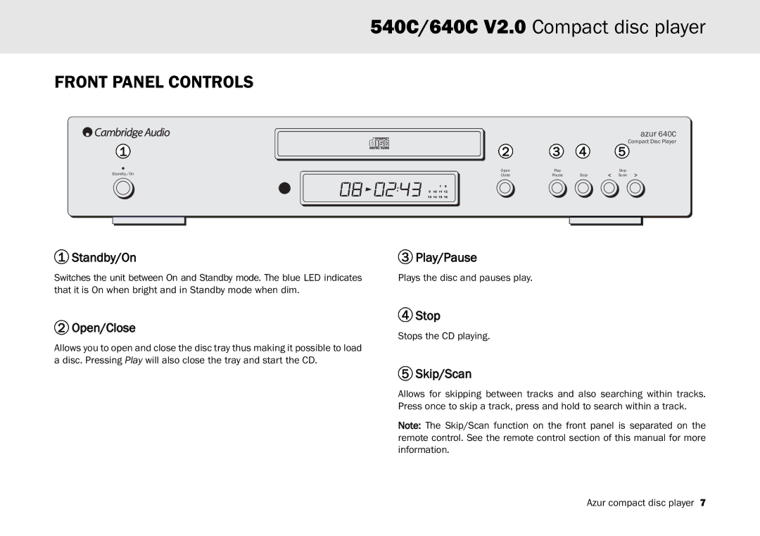 Cambridge Audio 540C user manual Front Panel Controls 