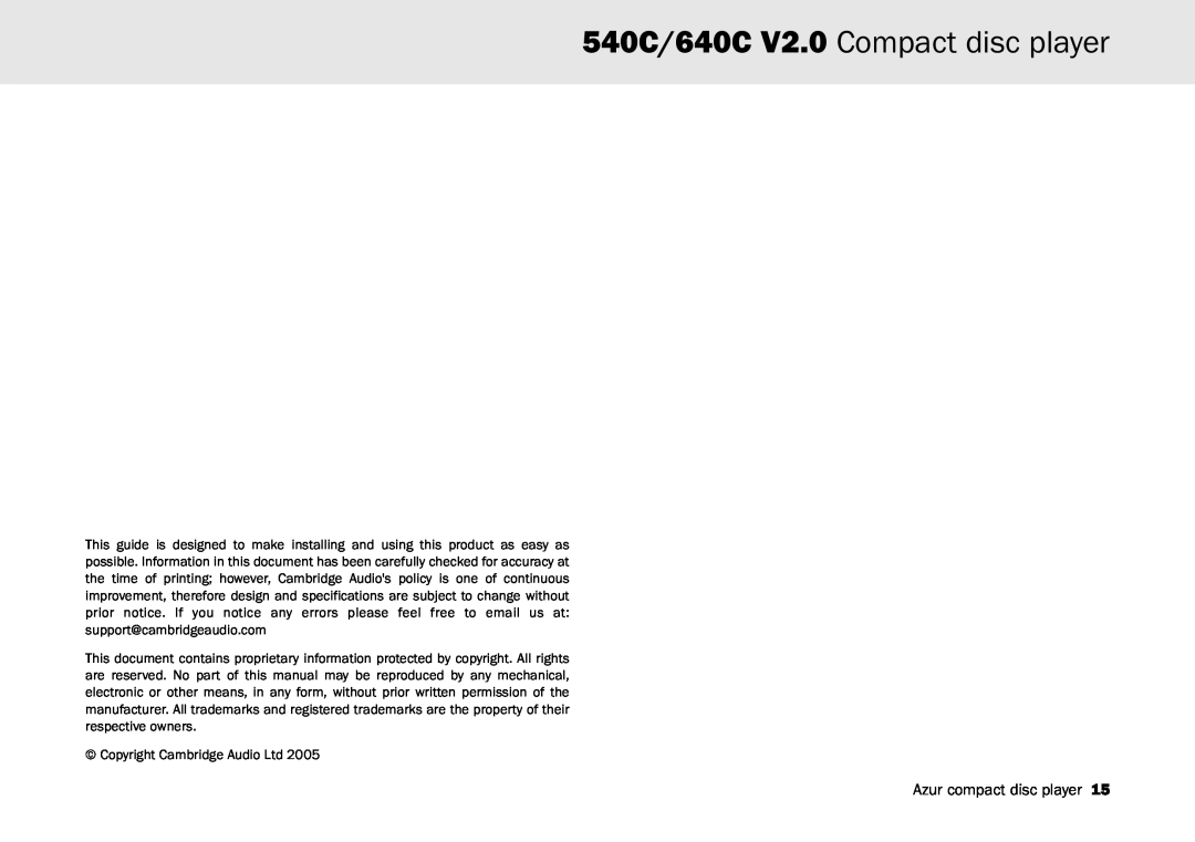 Cambridge Audio user manual 540C/640C V2.0 Compact disc player 