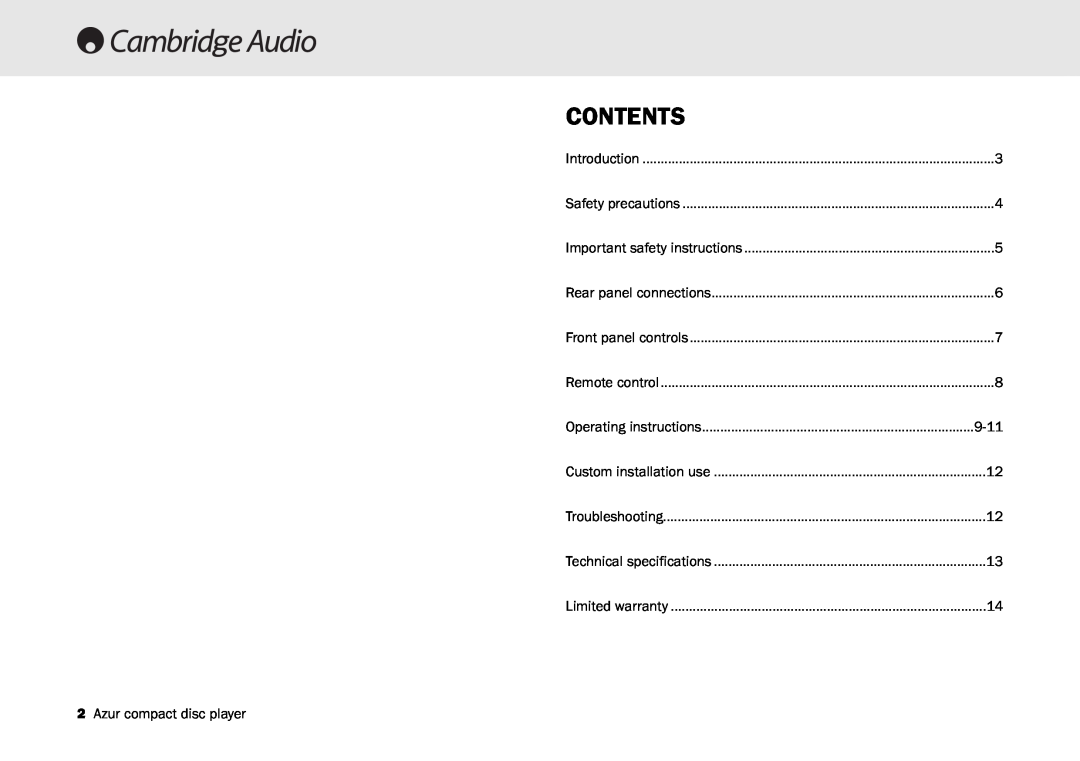 Cambridge Audio 540C user manual Contents 