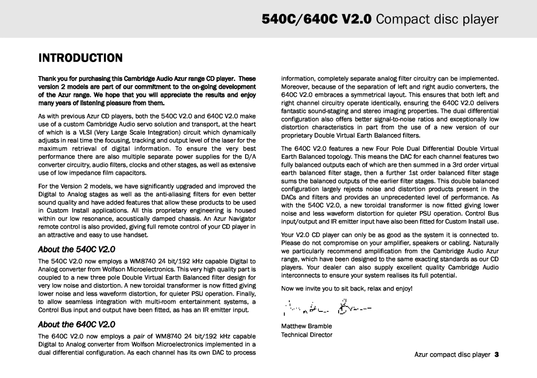 Cambridge Audio user manual 540C/640C V2.0 Compact disc player, Introduction, About the 540C, About the 640C 