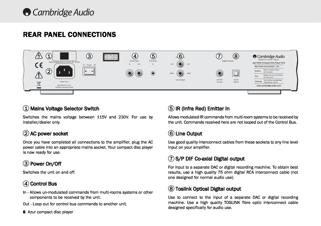 Cambridge Audio 540C user manual Rear Panel Connections 