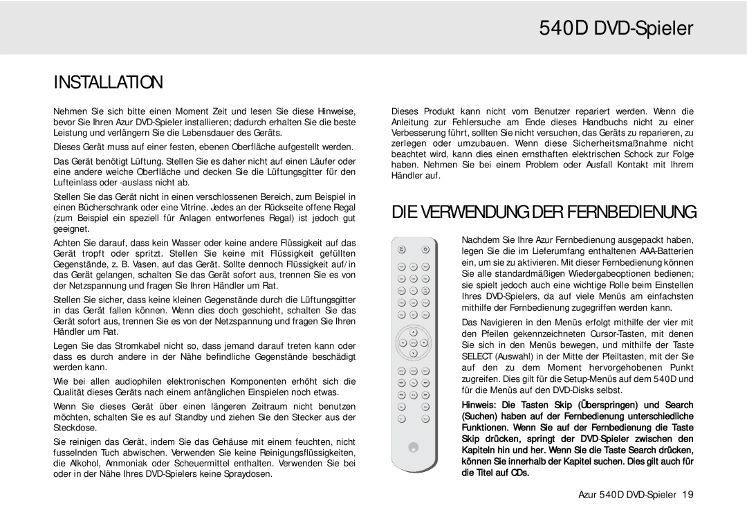 Cambridge Audio 540D user manual DIE Verwendung DER Fernbedienung 