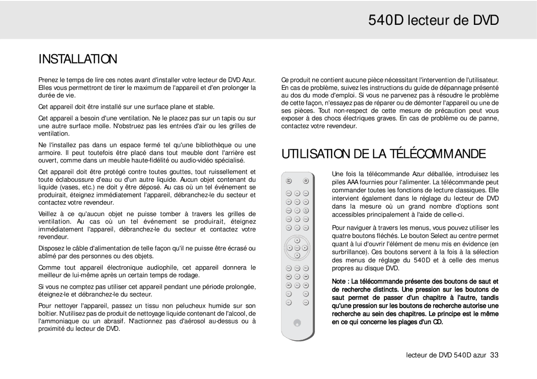 Cambridge Audio 540D user manual Utilisation DE LA Télécommande 