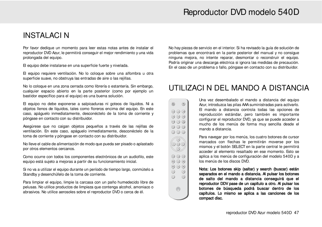 Cambridge Audio 540D Instalación, Utilización DEL Mando a Distancia, De salto del mando a distancia conseguirá que el 