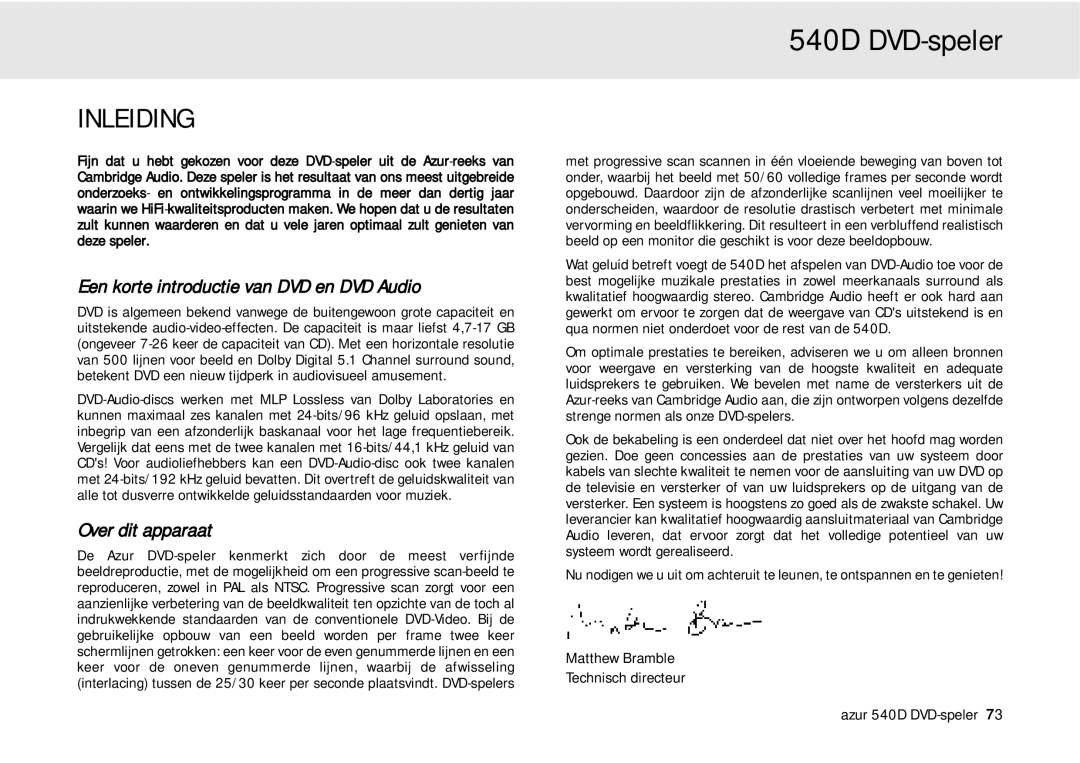 Cambridge Audio 540D user manual Inleiding, Een korte introductie van DVD en DVD Audio, Over dit apparaat 