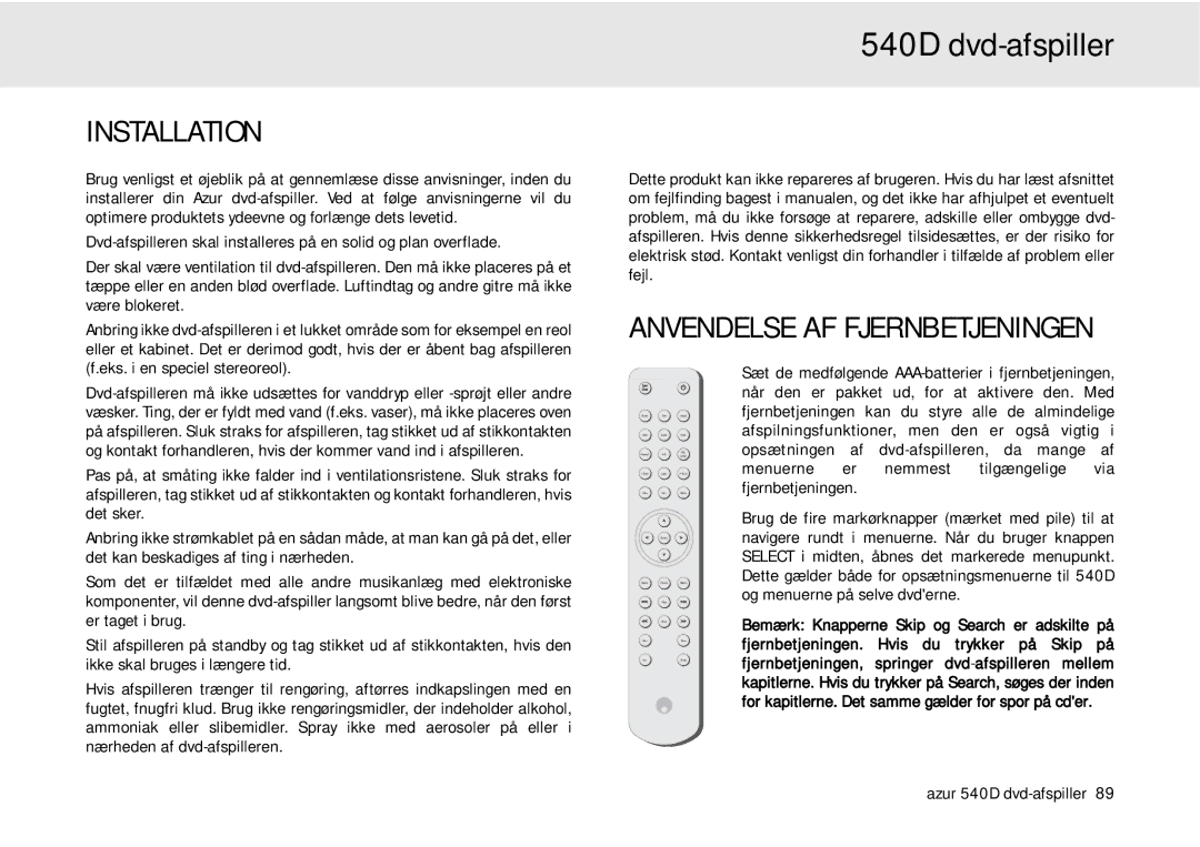 Cambridge Audio 540D user manual Anvendelse AF Fjernbetjeningen, Fjernbetjeningen Springer dvd -afspilleren mellem 