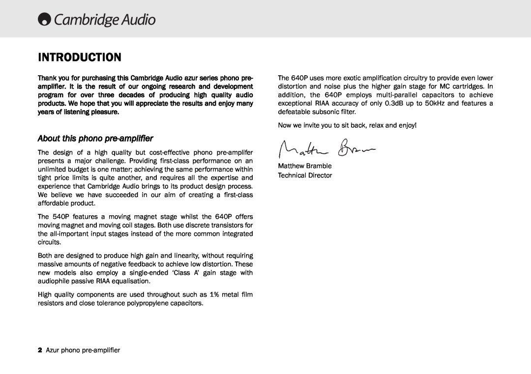 Cambridge Audio 540P user manual Introduction, About this phono pre-amplifier 