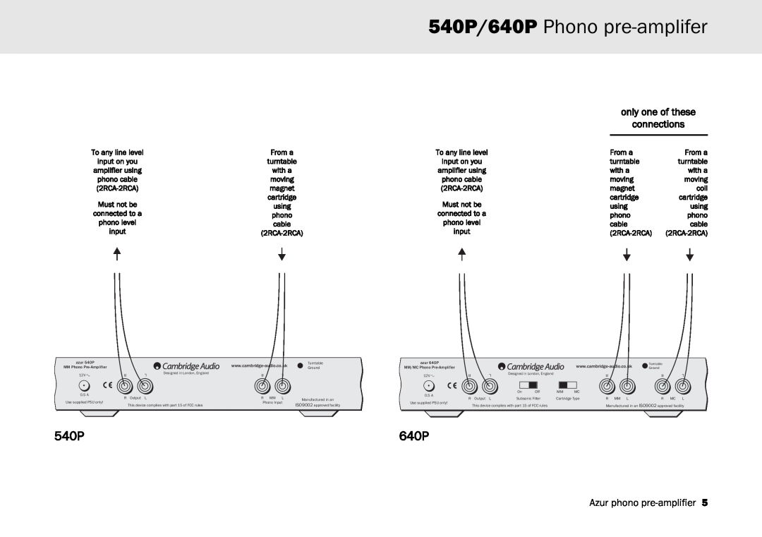 Cambridge Audio user manual 540P/640P Phono pre-amplifer, only one of these, connections 