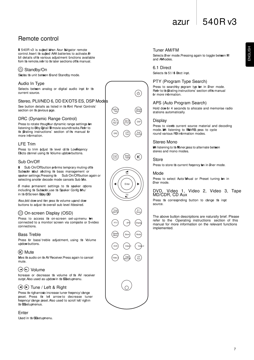 Cambridge Audio 540R V3 user manual Remote control 