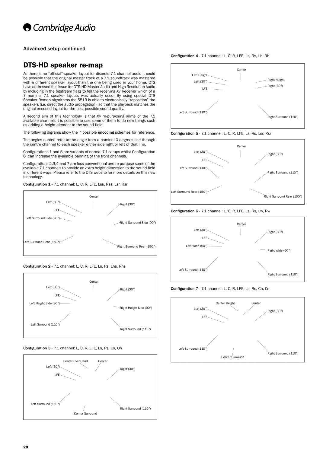 Cambridge Audio 551R user manual DTS-HDspeakerre-map, Advancedsetup 