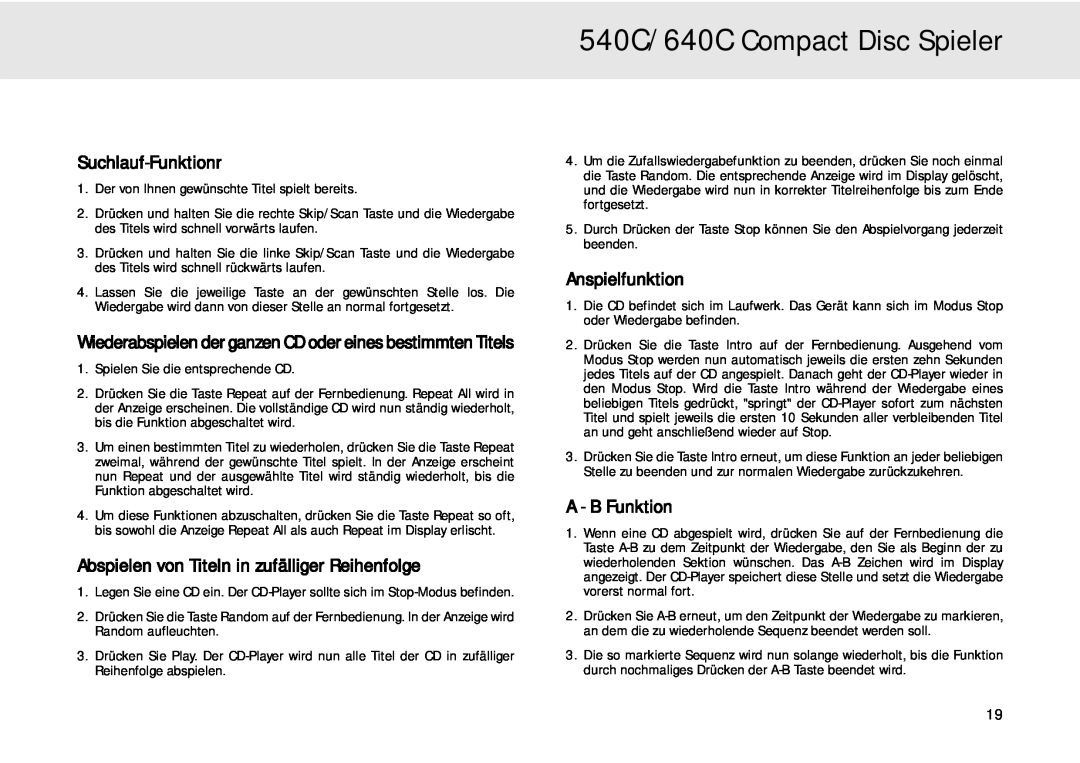 Cambridge Audio 540C/640C Compact Disc Spieler, Suchlauf-Funktionr, Abspielen von Titeln in zufälliger Reihenfolge 