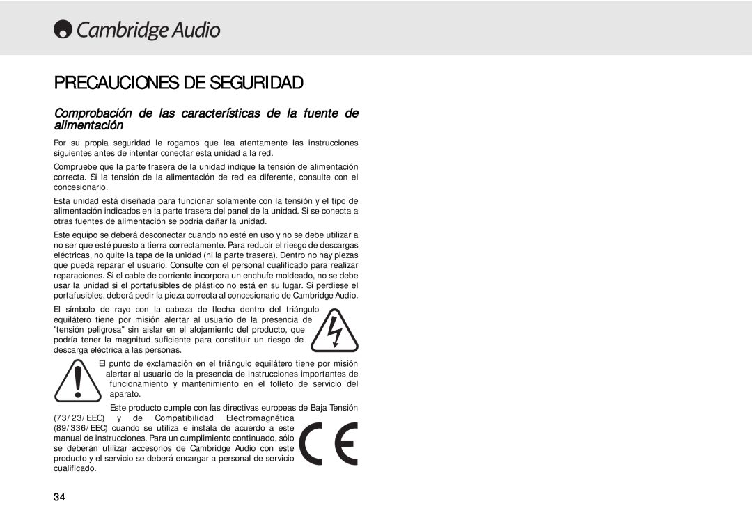 Cambridge Audio 640C user manual Precauciones De Seguridad 