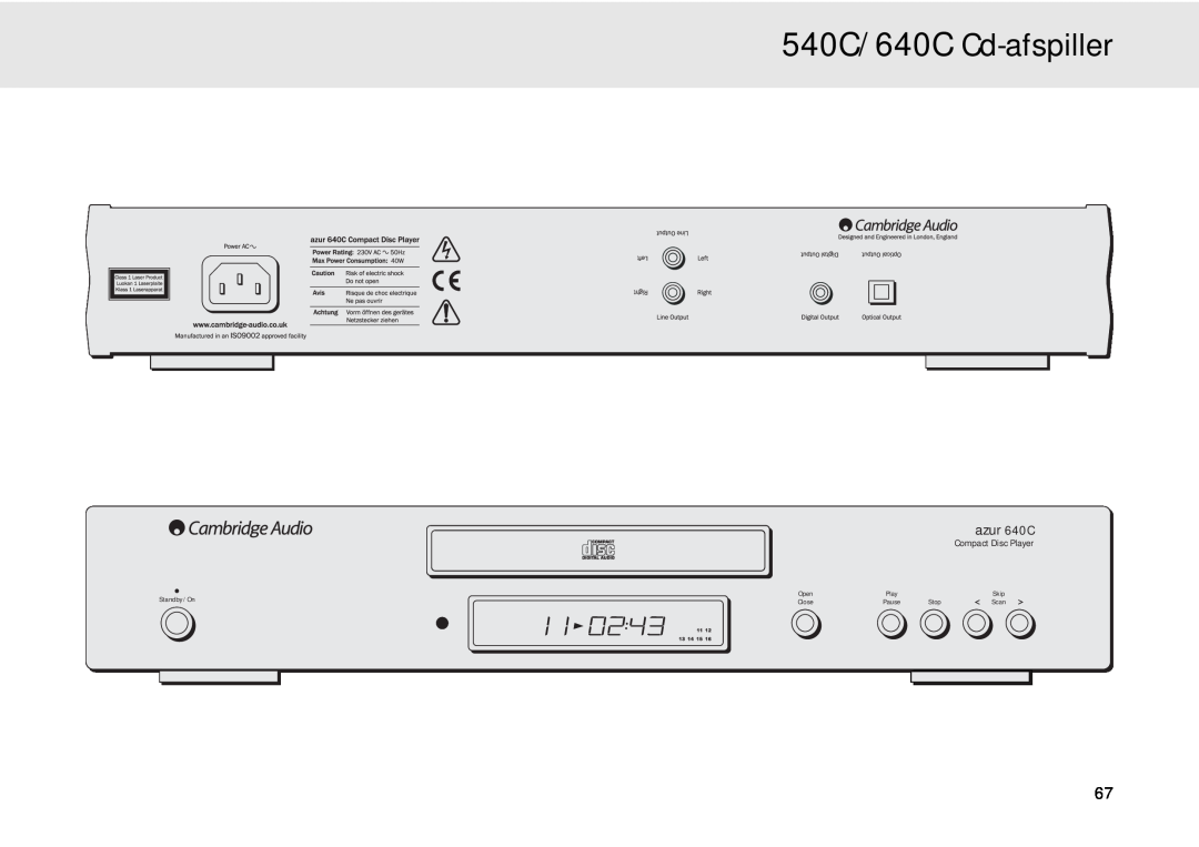 Cambridge Audio 540C/640C Cd-afspiller, azur 640C, Compact Disc Player, Standby / On, Open, Skip, Close, Pause, Stop 