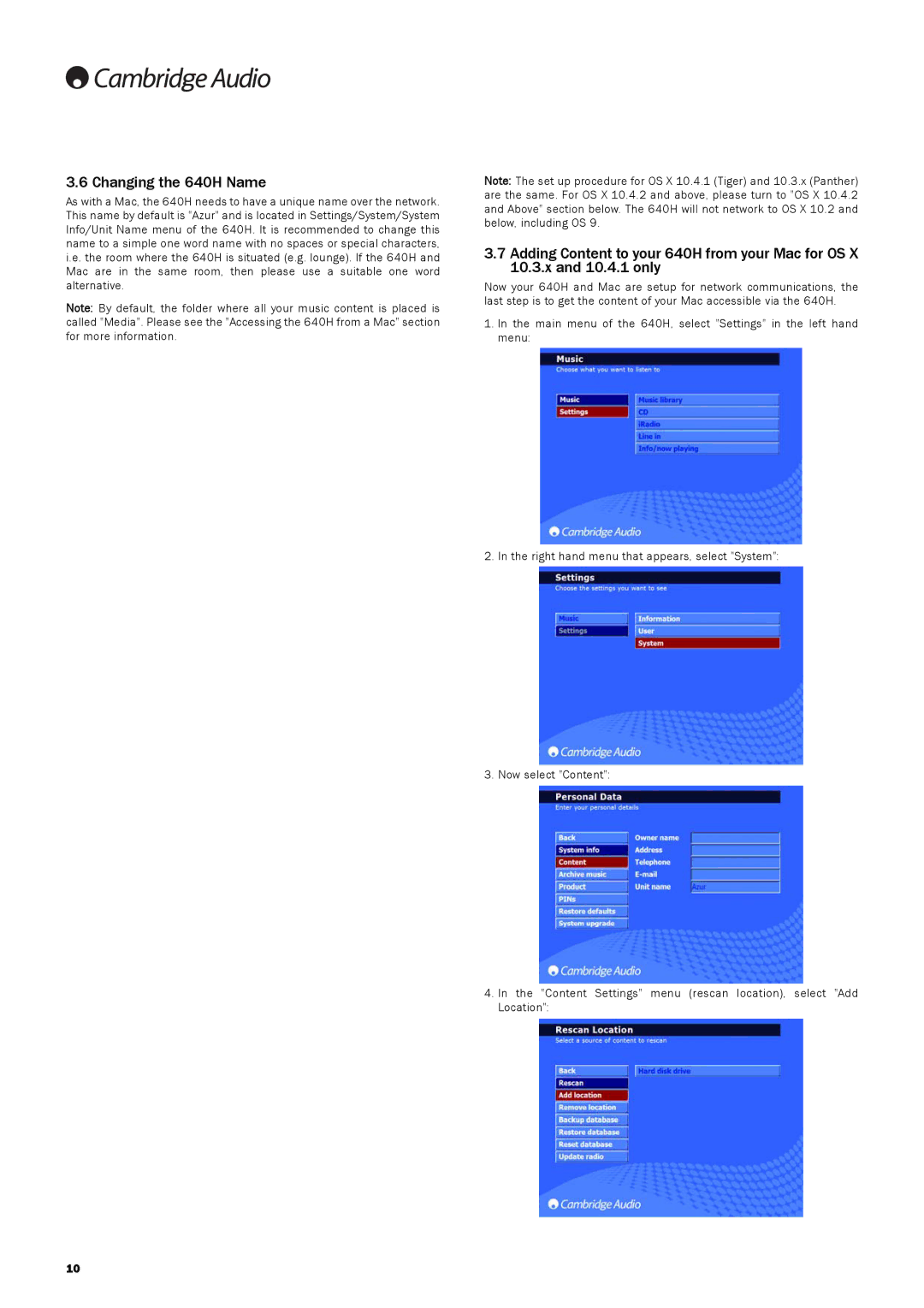 Cambridge Audio manual Changing the 640H Name 