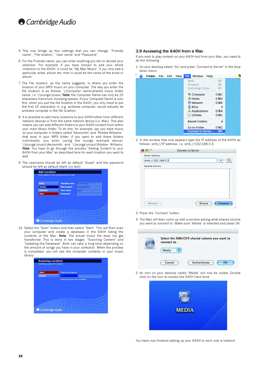 Cambridge Audio manual Accessing the 640H from a Mac 