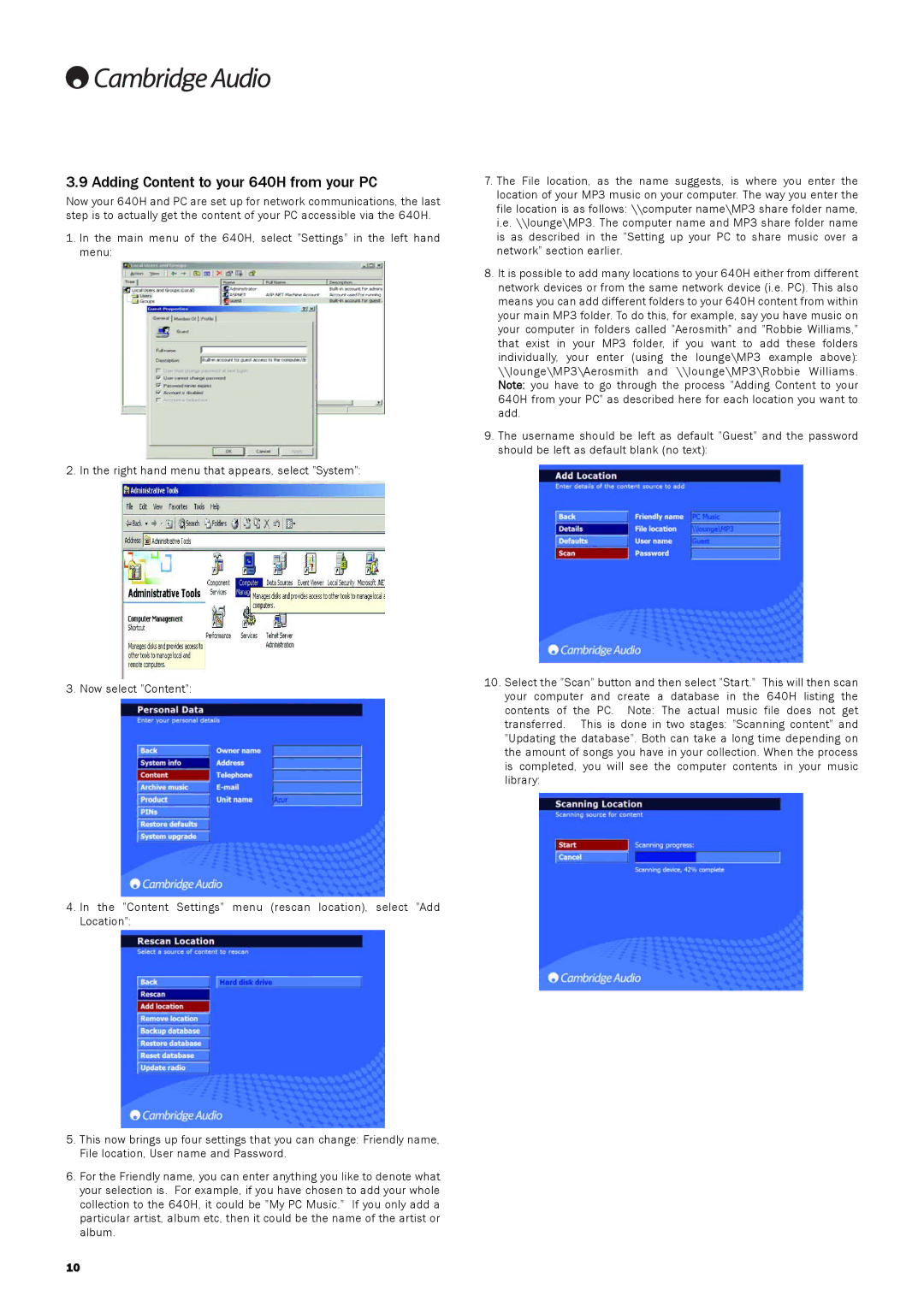 Cambridge Audio 640Hazur manual Adding Content to your 640H from your PC 