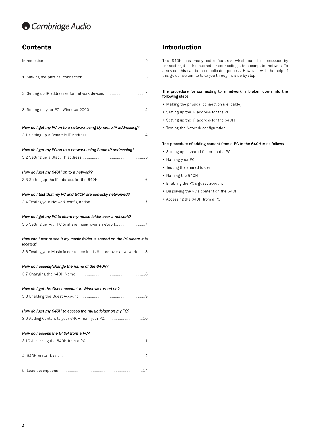 Cambridge Audio 640Hazur manual Contents, Introduction 