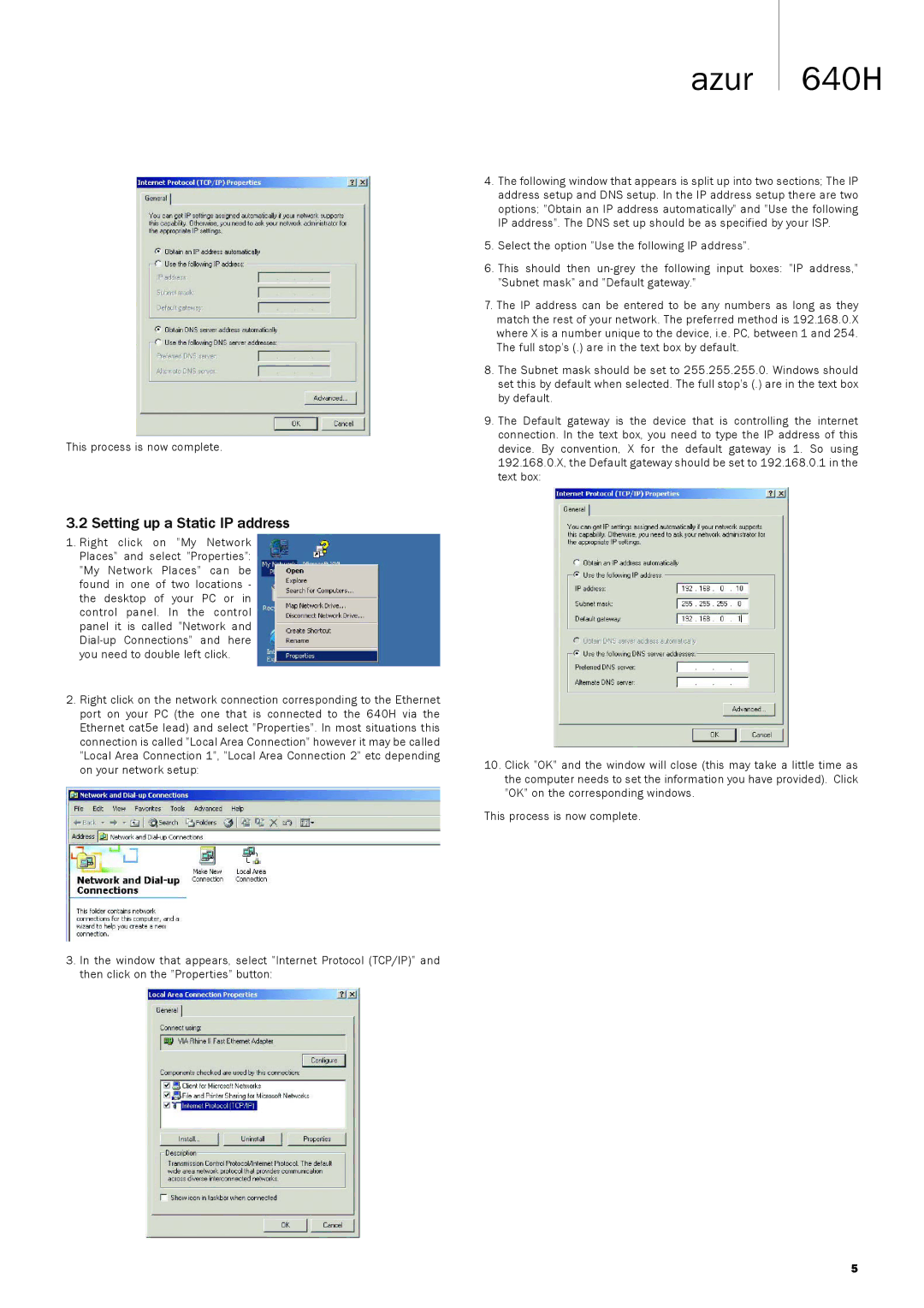 Cambridge Audio 640Hazur manual Setting up a Static IP address 