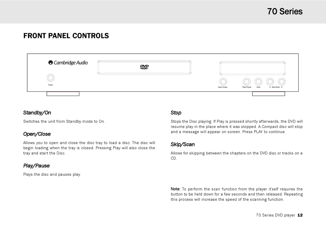 Cambridge Audio 70 manual Front Panel Controls 