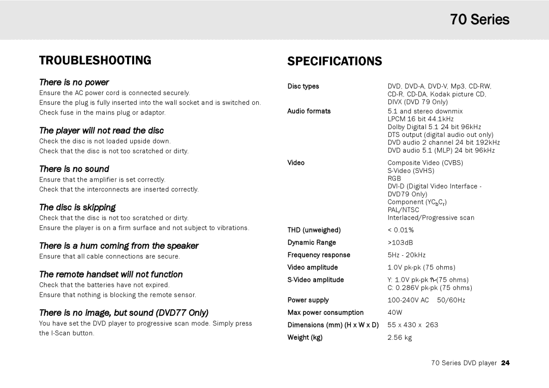 Cambridge Audio 70 manual Troubleshooting 