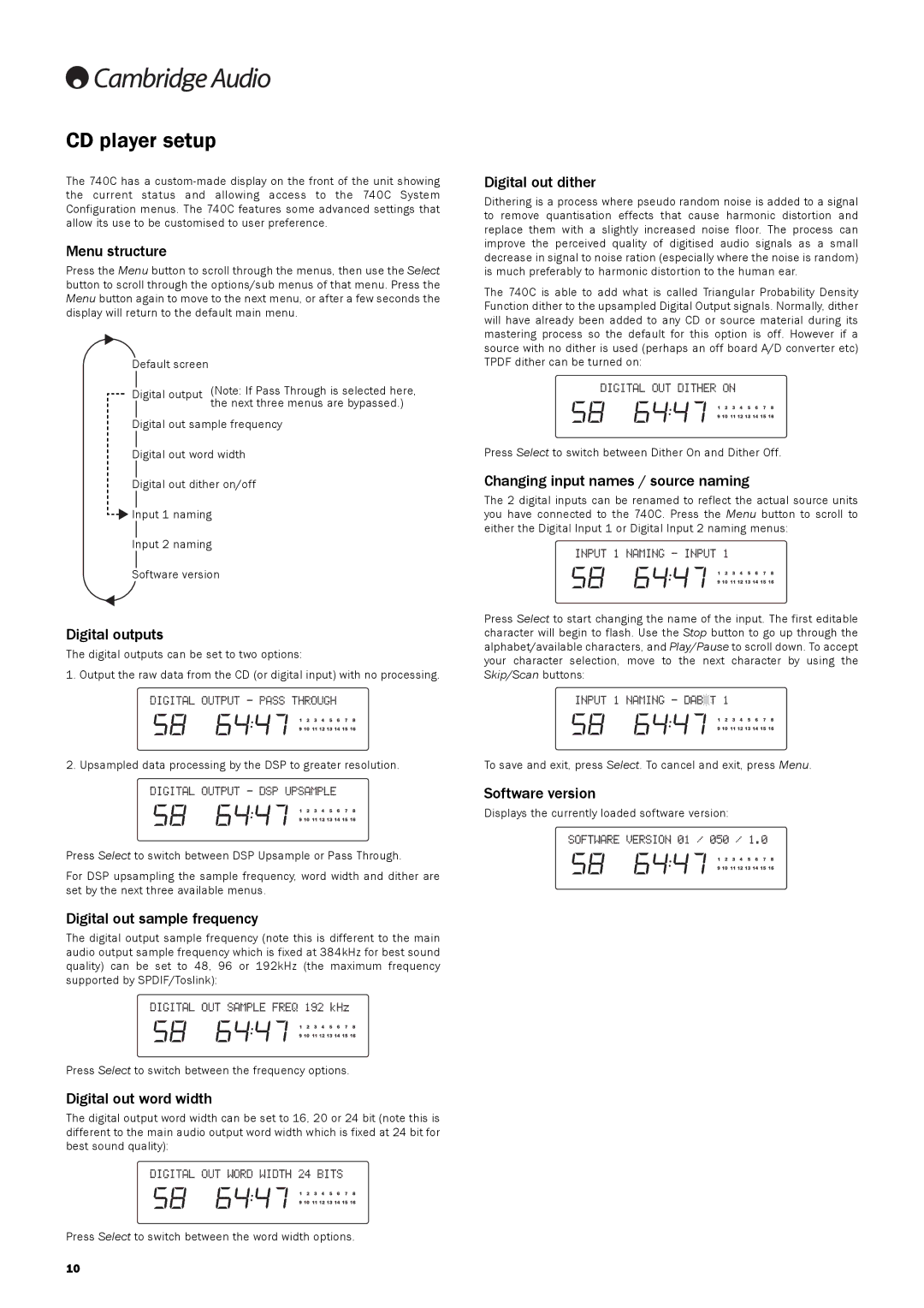 Cambridge Audio 740C user manual CD player setup 