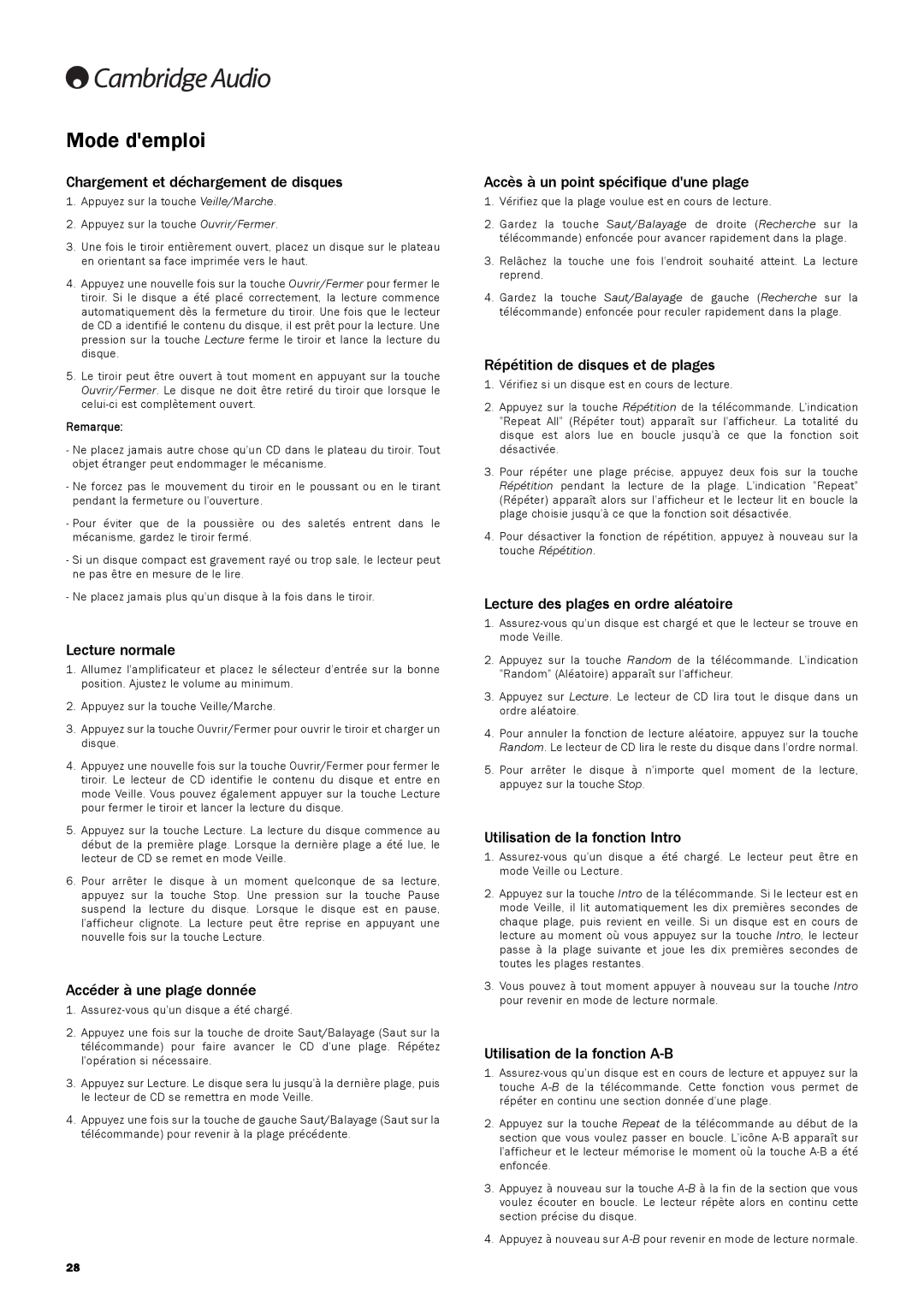 Cambridge Audio 740C user manual Mode demploi 