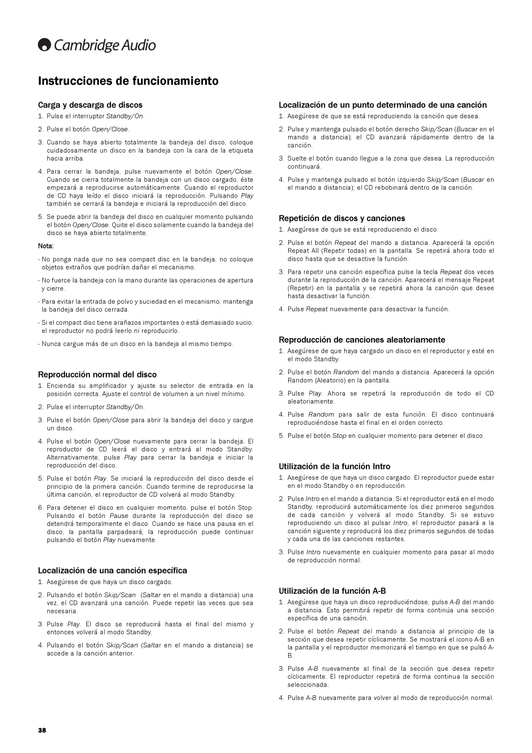 Cambridge Audio 740C user manual Instrucciones de funcionamiento 