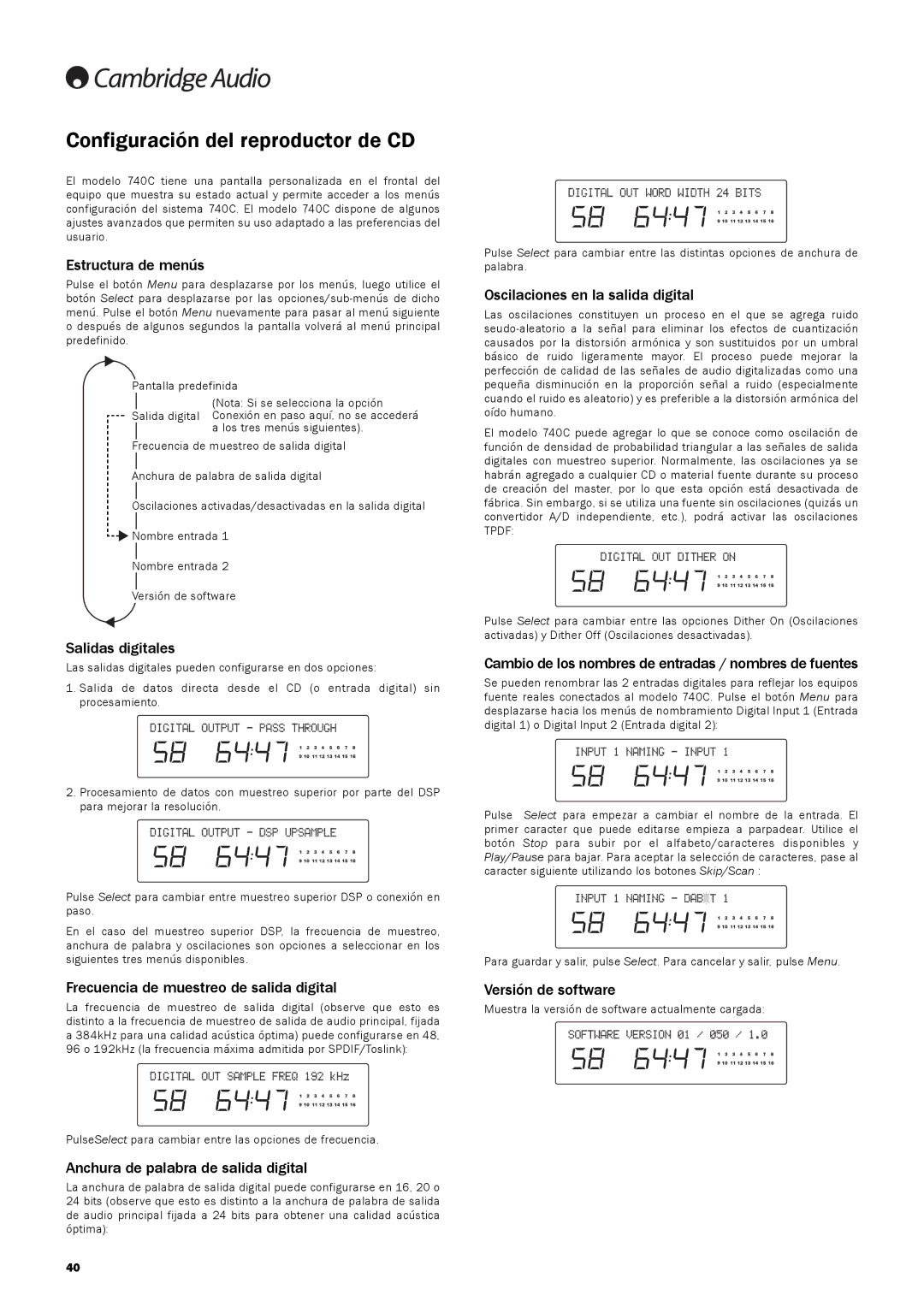 Cambridge Audio 740C user manual Configuración del reproductor de CD 