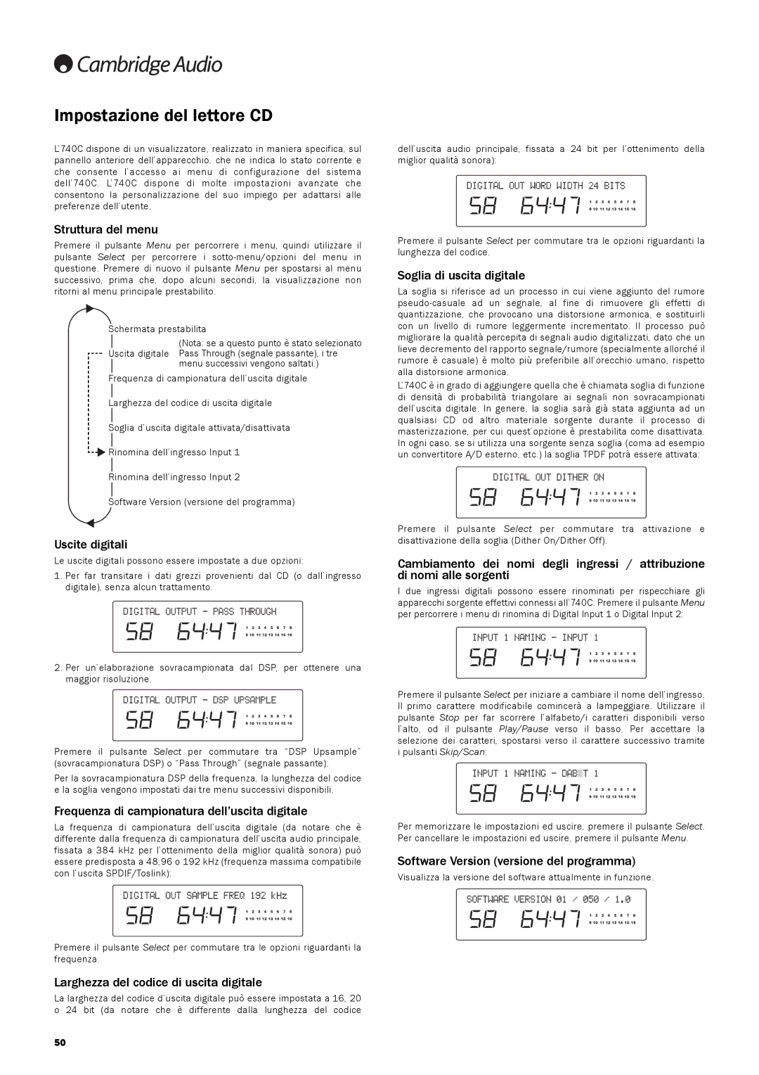 Cambridge Audio 740C user manual Impostazione del lettore CD 