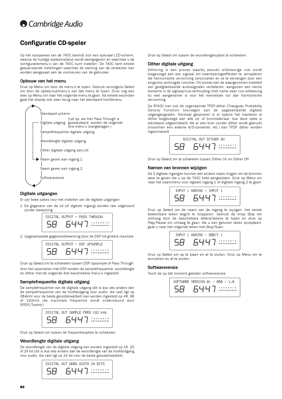 Cambridge Audio 740C user manual Configuratie CD-speler 