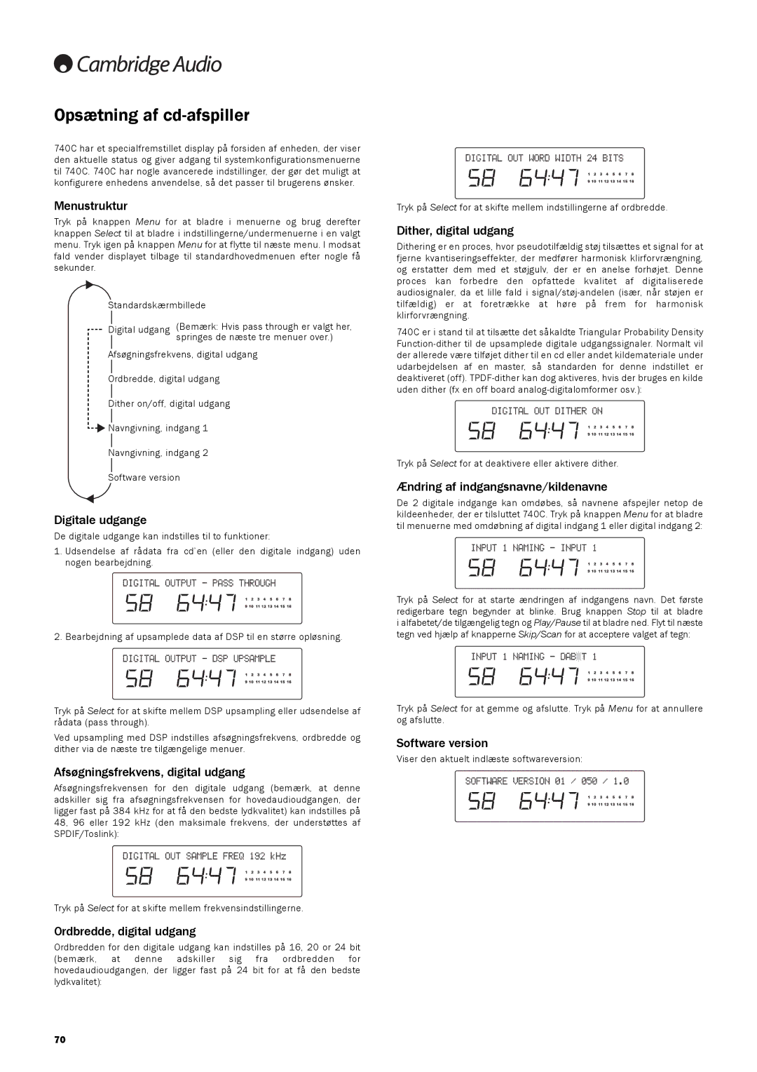 Cambridge Audio 740C user manual Opsætning af cd-afspiller 