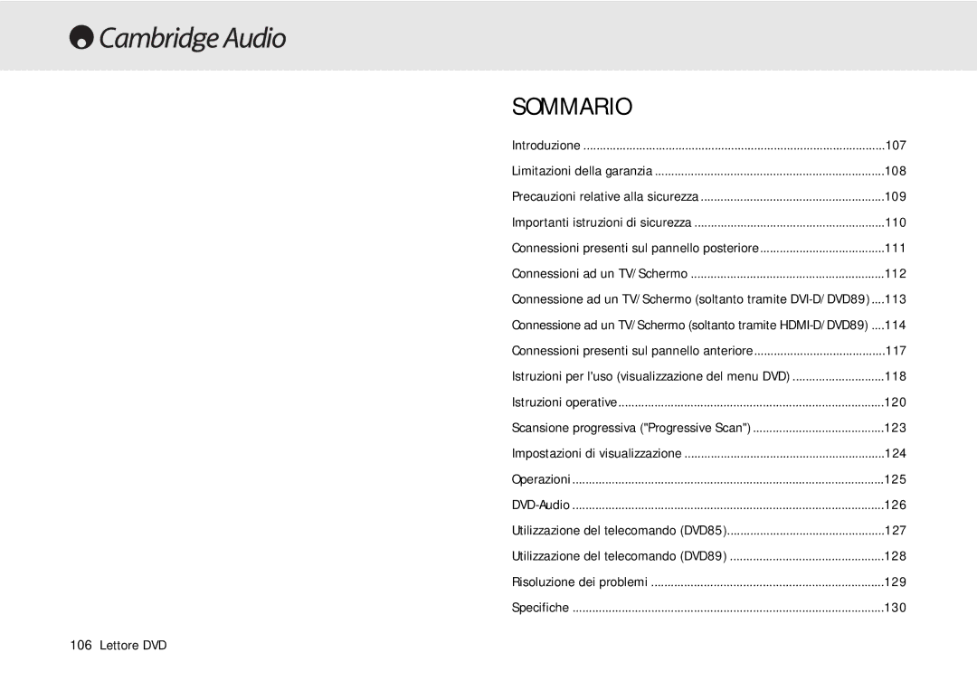 Cambridge Audio 80 Series manual Sommario 