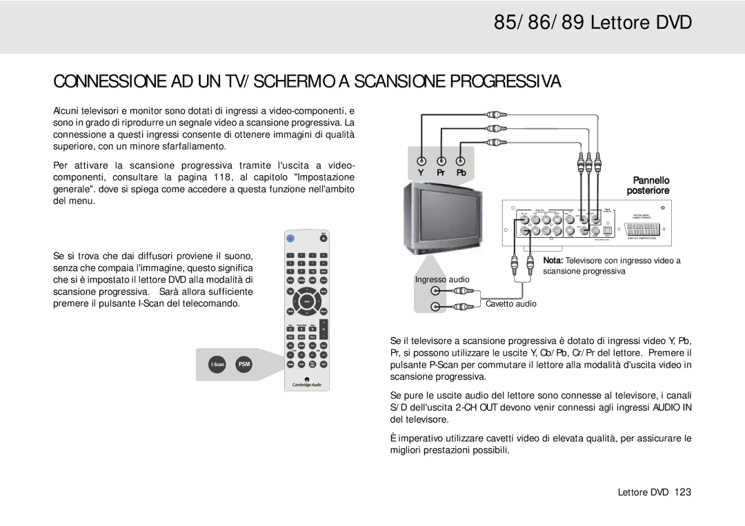 Cambridge Audio 80 Series manual Connessione AD UN TV/SCHERMO a Scansione Progressiva 